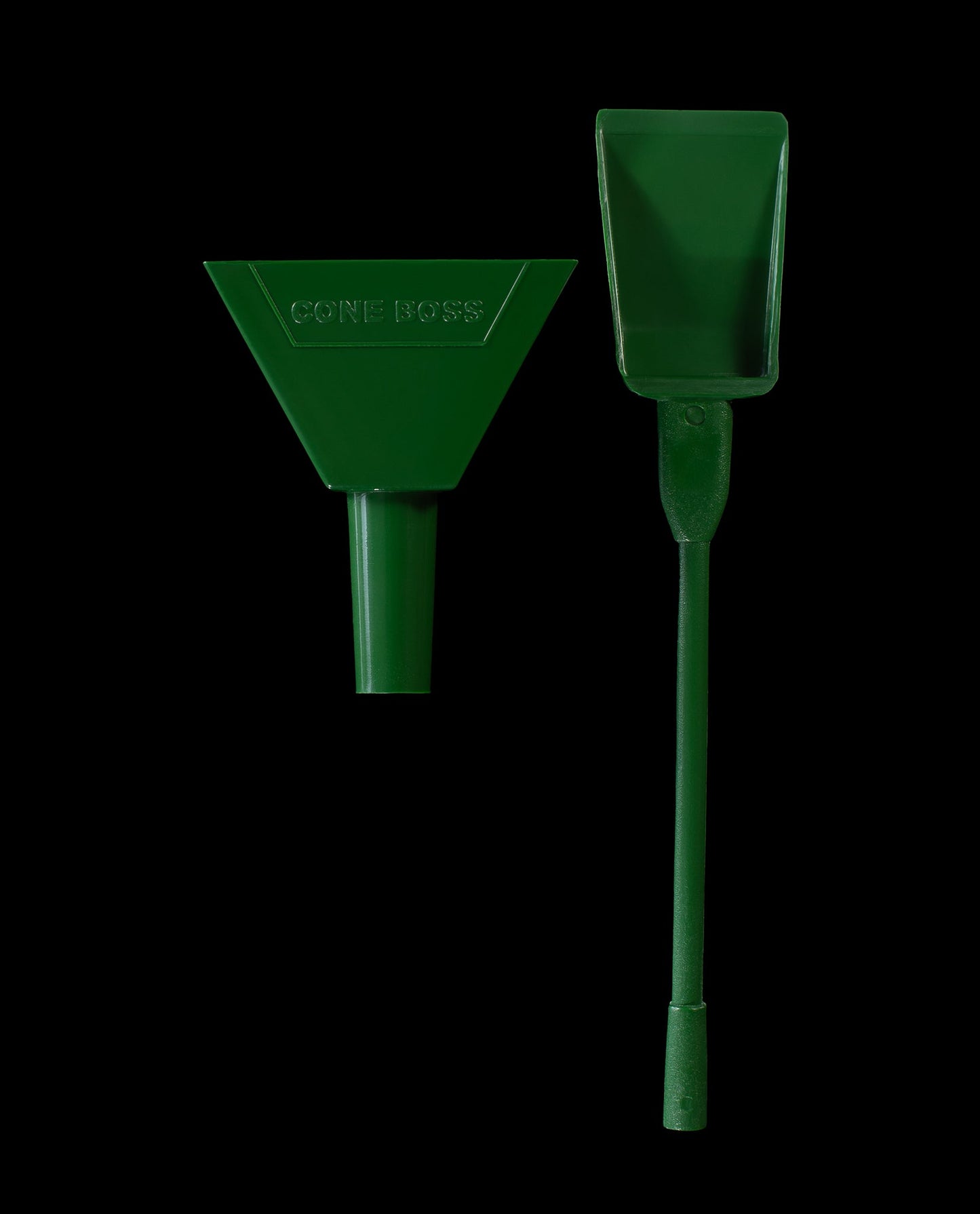 Green Cone Boss — 3-in-1 pre-roll cone filler tool on black background