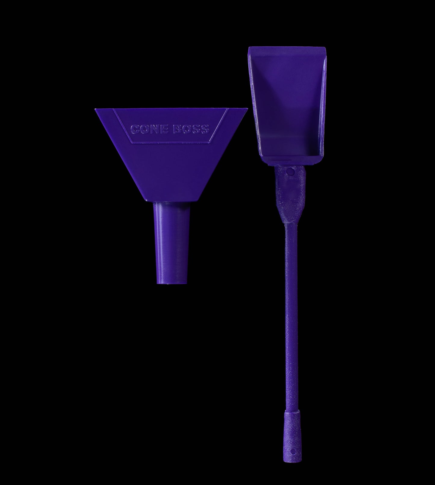 Purple Cone Boss — 3-in-1 pre-roll cone filler tool on black background